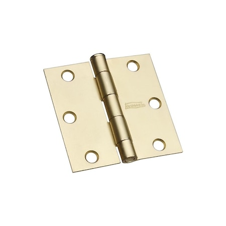 National Hardware Square Corner Door Hinge, 3 in H Frame Leaf, Cold Rolled Steel, Satin Brass, 50 lb N186-908