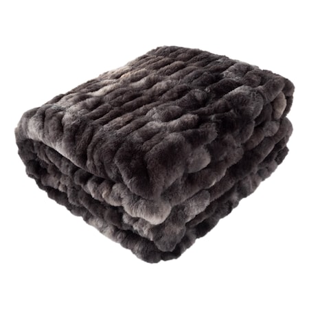 Lavish Home Oversized Ruched Faux Fur Blanket 60x80-Inch Jacquard Faux Fur Queen Throw for Sofas and Beds, Black HT-THROW1-BLK