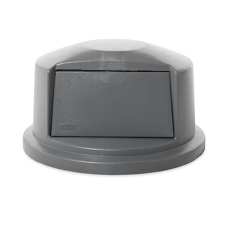 Rubbermaid Commercial BRUTE(R) 32 gal Trash Can Lid, Dome with Push Door Gray, Resin, 1 Openings 22 3/4 in W/Dia FG263788GRAY