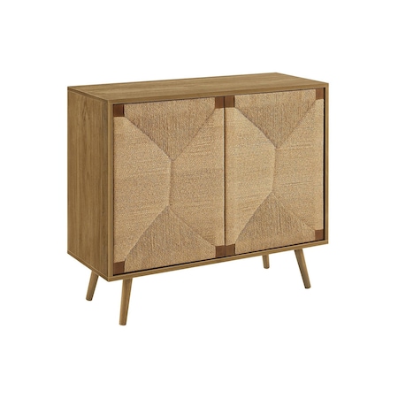 Monarch Specialties Accent Chest, 36-in. Wide, 2 Door Cabinet, Storage, Decorative, Lght Walnut Laminate, Seagrass-look I 2729