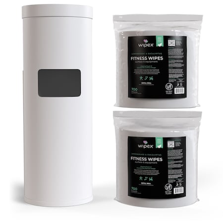 Wipex Plant-Based Fitness Wipes 700ct Bundle, 2 Rolls + White Floor Dispenser w/ Trash Can WX72261WFD2LERP