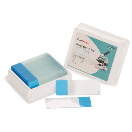 Amscope 50pc Blank Silane Slides with Single Frosted, Blue-Coated Side BS-FSIL50-B