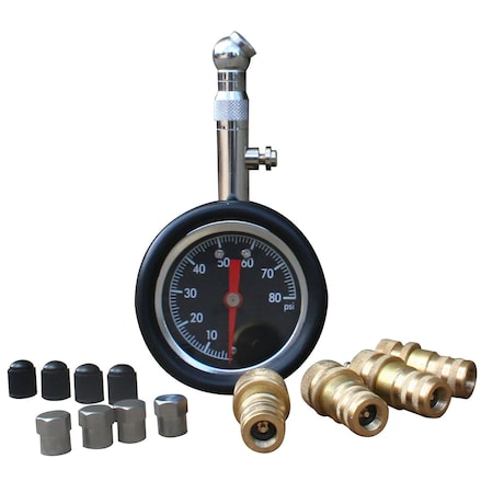 Black Bull Deflators Set with 2" Tire Pressure Gauge, 13 Pieces TPGDSET