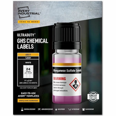 Avery reg UltraDuty Chemical Label, White, 5PK AVE60517