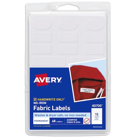 Avery No-Iron Clothing Labels, Washer and, PK45 40700