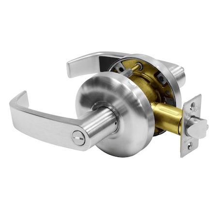 Sargent Grade 2 Privacy/Bathroom Cylindrical Lock, L Lever, Non-Keyed, Satin Chrome Finish, Curved Lip Stri 65U65 KL 26D