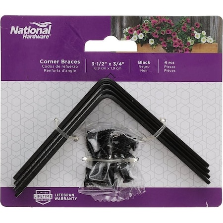 National Hardware CORNER BRACE STL BLK 3.5X3/4IN, 4PK N275-706