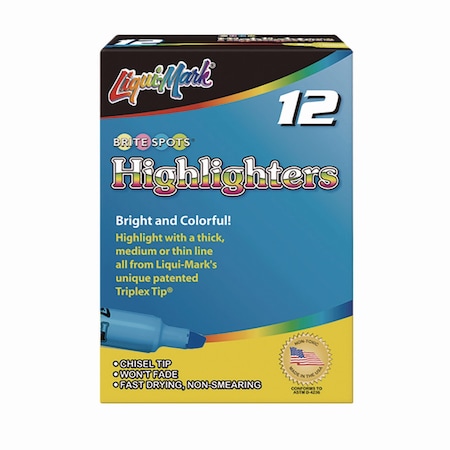 Liqui-Mark Tank Fluorescent Highlighter, Blue Ink, Chisel Tip, Blue Barrel, 12PK 60823