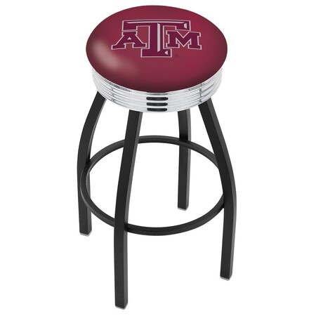 Holland Bar Stool Co 25" Blk Wrinkle Texas A&M Swivel Bar Stool, Chrome Ring L8B3C25TexA-M