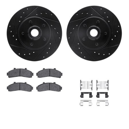 Dynamic Friction Co DFC Brake Rotor Drilled & Slotted - Black- w/Ultimate Duty Brake Pad & HW Kit 8412-54029