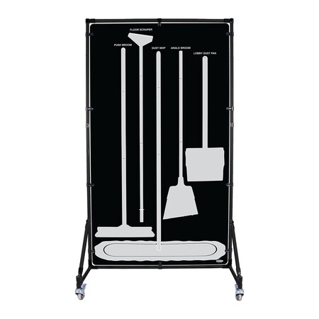 5S Supplies Housekeeping Shadow Board Broom Station V9, Black / Gray, Kit + Stand, No Text HSB-V9-BLACK/GRAY-KIT-STAND- NO TEXT