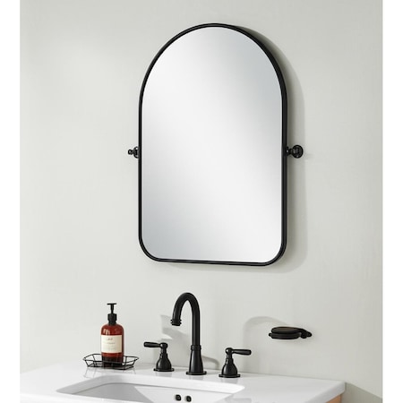 Homeroots 32" Black Arch Iron Framed Bathroom Vanity Mirror 565037