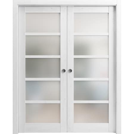 Sartodoors Sliding French Double Pocket Doors Frosted Glass White 56x96 (2* 28x96) Solid Core Modern Interior QUADRO4002DP-NOR-5696