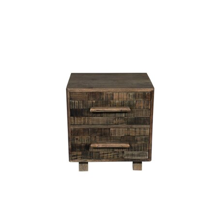 Homeroots 26" Brown Solid Wood Carved Geometric Two Drawer Nightstand 661247