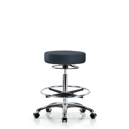 Blue Ridge Ergonomics Vin Stool without Back Chr-High Bench Ht with Chr Foot RingandCasters in Imp Blue Trailblazer Vin BR-VHBSO-CR-CF-CC-8582