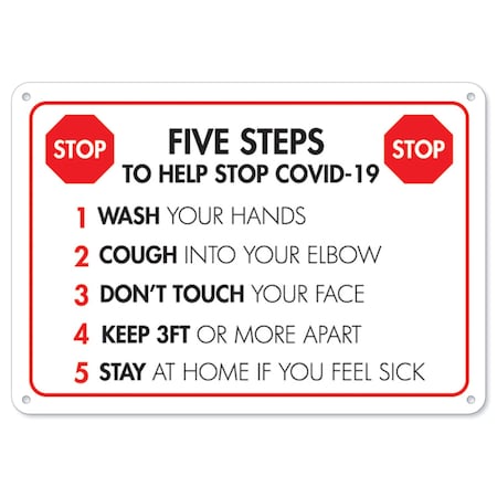 Signmission Five Steps To Help Stop COVID-19, 14 Inch X 10 Inch, Plastic Sign OS-NS-P-1014-25591