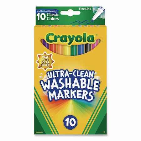 Crayola Ultra-Clean Washable Markers, Fine Line Precision Bullet Tip, Assorted Colors, 10PK 58-7852