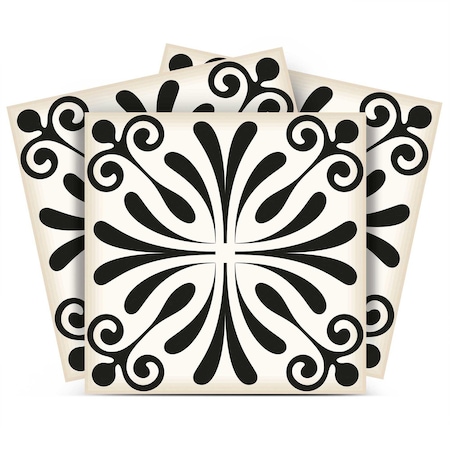 Homeroots 4" X 4" Black and White Flo Peel and Stick Removable Tiles 399950