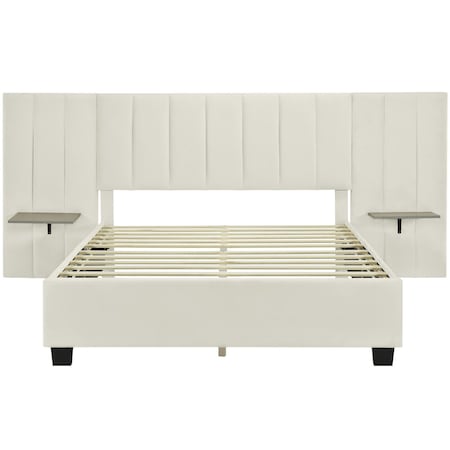 Homeroots Beige Tufted Velvet Upholstered Queen Bed Frame 590447