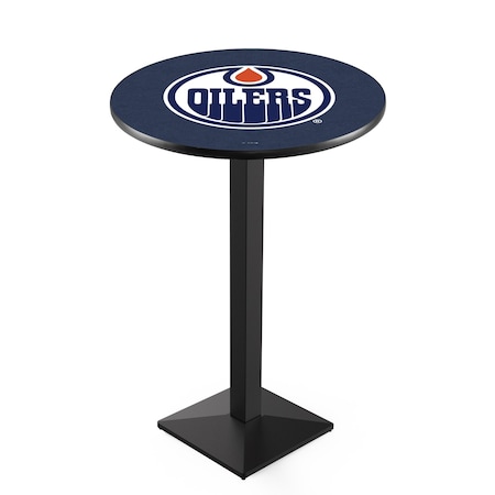 Holland Bar Stool Co 36" Blk Wrinkle Edmonton Oilers Pub Table, 36" dia. Top L217B3636EdmOil