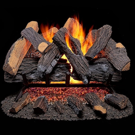 Duluth Forge Vented Natural Gas Log Set With Remote Control Kit, 24 in, 55,000 BTU, Heartland Oak FNVL24-1-RO
