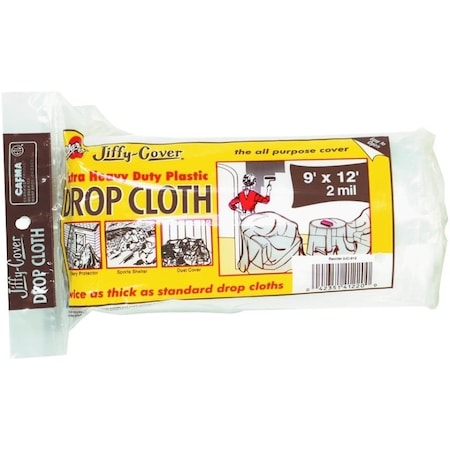 Warps Drop Cloth, 12 ft L, 9 ft W, Plastic, Clear 2JC-912