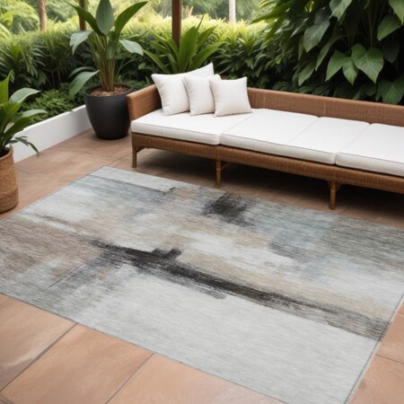 Homeroots 10' X 14' Brown Black And Gray Abstract Washable Indoor Outdoor Area Rug 603652