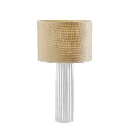 Homeroots 29" White Ceramic Cylinder Table Lamp With Beige Drum Shade 524628