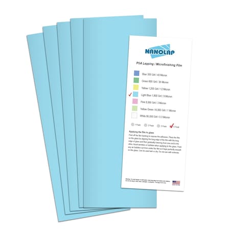 Nanolap PSA Lapping Film, 5 Pc 9 Micron (1,800 Grit), 4-0.25 in x 11 in Microfinishing Fine Sanding Paper 61571N