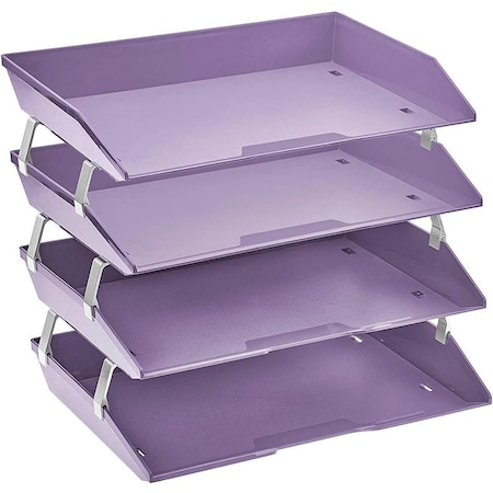 Acrimet Facility 4 Tier Letter Tray Side Load Letter Size A4 Desktop File Organizer Plastic Purple 256.LO