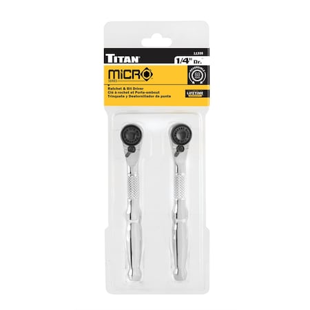 Titan 2 Pc. 1/4 In. Drive Micro Ratchet And Ratcheting Bit Driver Set 11335