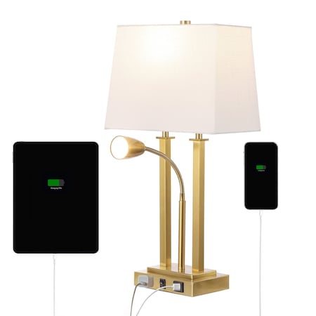 Jonathan Y Blaire 23.75" 2-Light Modern Farmhouse Metal LED Table Lamp w/USB Charging port, Adjustable Reading L JYL1144B