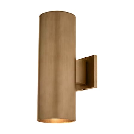 Vaxcel Chiasso 14.25-in H Warm Brass Outdoor Mid Century Modern 2 Light Outdoor Cylinder Wall Sconce, Up-Down Lighting T0588