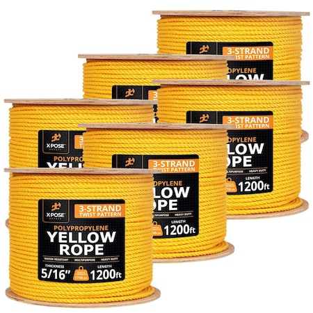 Xpose Safety 5/16in x 1200 ft Twisted Polypropylene Rope, Yellow, 6PK YPR516-1200-6-X