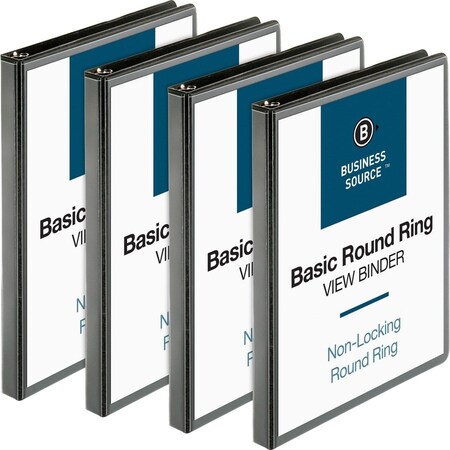 Business Source Roundring View Binder, Black, 4PK BSN09950BD