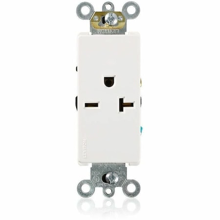 Leviton Straight Blade Receptacle, 6-20R, 20 A, 250V AC, 2 Pole, 3 Wire, Flush Mount, Grounded 16451-W