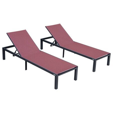Leisuremod Marlin Patio Chaise Lounge Chair with Black Aluminum Frame, Burgundy, 2PK MLBL-77BRG2