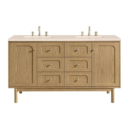 James Martin Vanities Laurent 60 in. Double Vanity, Light Natural Oak, w/ 3 CM Eternal Marfil Quartz Top 545-V60D-LNO-3EMR
