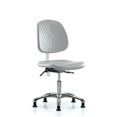 Blue Ridge Ergonomics Class 100 Poly Clean Room Chair-Desk Ht with Medium Back, Seat Tilt, & Stat Glides in Gray Poly NCR-PDHCH-MB-CR-T1-A0-RG-GRY