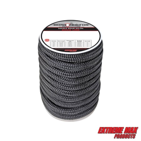 Extreme Max 3006.2312 BoatTector Double Braid Nylon Dock Line - 3/4" x 40', Black 3006.2312