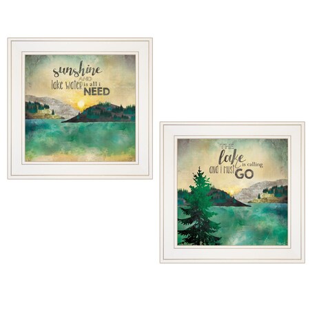 Homeroots Set Of Two Lake or Sunshine 1 White Framed Print Wall Art, 2PK 406025