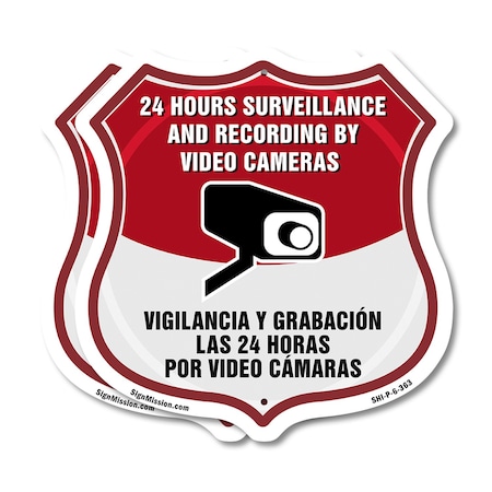 Signmission Bilingual 24 Hour Surveillance Shield Si, 6 inch X 6 inch, Plastic Sign, 2PK SHI-P-2PACK-6-363