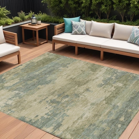 Homeroots 10' X 14' Pale Aqua And Khaki Abstract Washable Indoor Outdoor Area Rug 630938