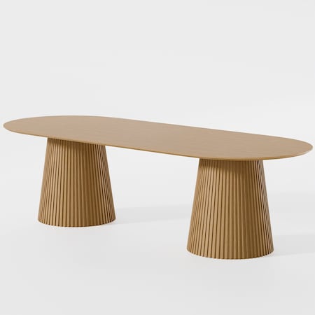 Homeroots 86" Natural Wood Double Pedestal Base Oval Dining Table 720684