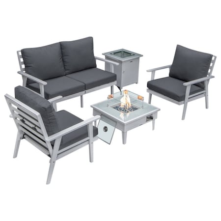 Leisuremod Walbrooke Modern White Patio Conversation With Square Fire Pit & Tank Holder, Charcoal WW-27-20-57-31-CH