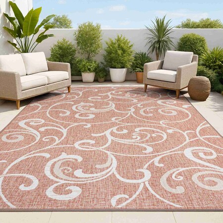 Jonathan Y Maribel Traditional Classic All-Over Scroll Salmon/Cream 4 ft. x 6 ft. Indoor/Outdoor Area Rug TSN205A-4
