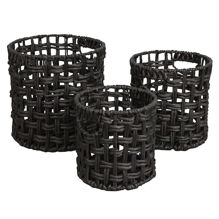 Happimess Lasuna Coastal Bohemian Water Hyacinth Handwoven Checker Weave Nesting Baskets w/Handles, Black, Se BSK2033C-3SET