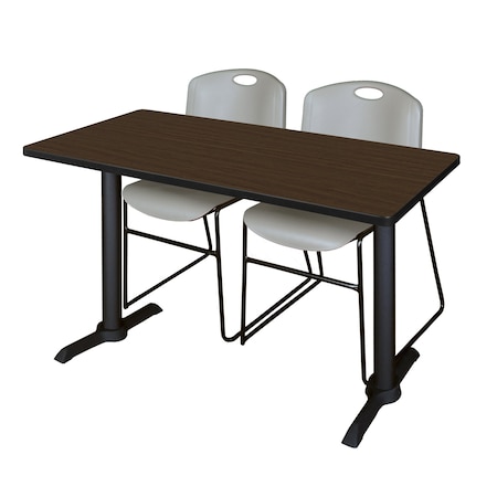 Regency Cain T-Base Training Seminar Table W/ 2 Zeng Stack Chairs, 48 in W, 24 in L, Neo Walnut MTRCT4824NW44GY