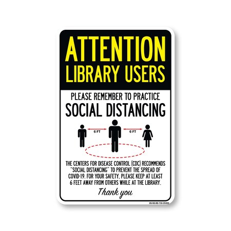 Signmission PSA, Library Users Practice Social Distancing, 10in X 7in Peel And Stick Wall Graphic, RD-710-25393 OS-NS-RD-710-25393