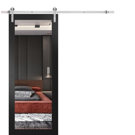 Sartodoors Sturdy Barn Door, Lucia 1299 Matte Black, 6.6FT Rail Hangers Heavy Hardware Set, Modern Solid Pan LUCIA1299BD-S-BLK-3096